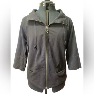 Ann Taylor Black Full‎ Zip Lightweight Jacket 3/4 Length Sleeves Pockets Size M